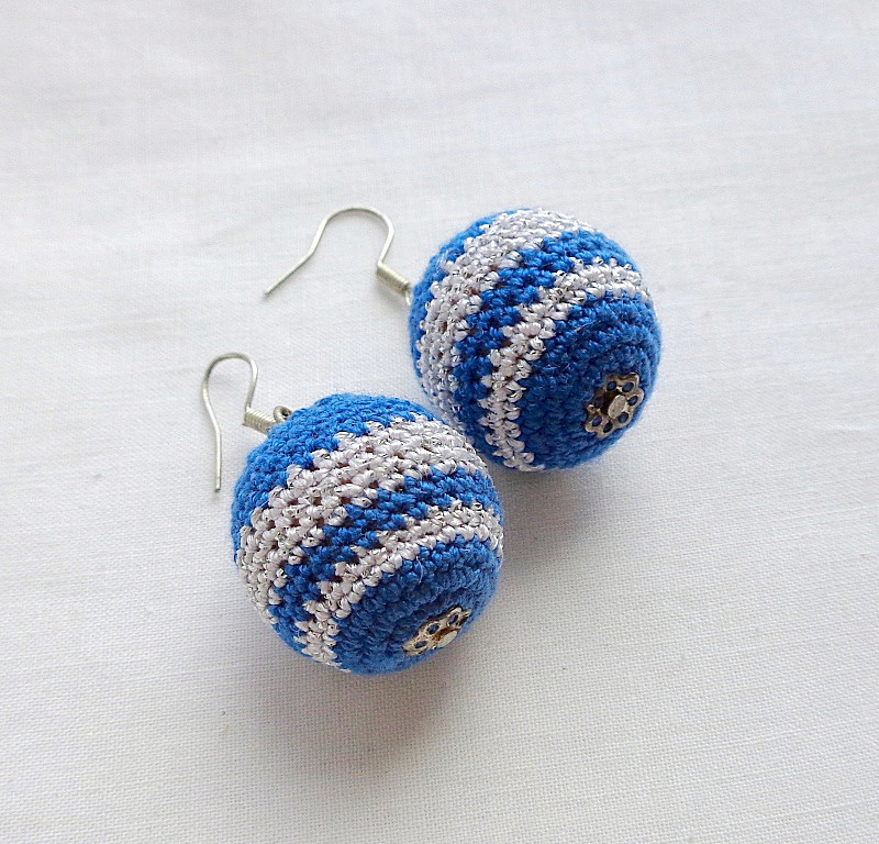Серьги синие шарики ручной работы 