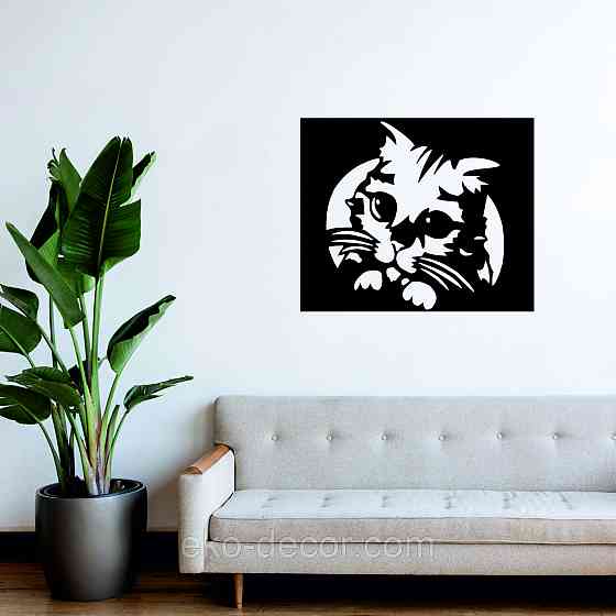 Декоративное настенное Панно «Кот», Декор на стену 70*58 см, Черный Киев