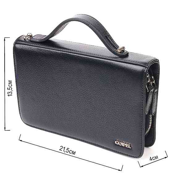 Оригинальная мужская барсетка на два отделения из натуральной зернистой кожи CANPELLINI 21567 Черная Киев