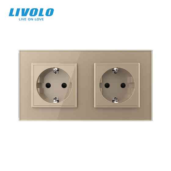 LIVOLO Подвійна електрична розетка з заземленням LIVOLO, золота, скляна рамка, шторки, 250В 16А Коломыя