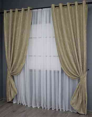 Комплект штор на люверсах VR-Textil Жаккард Sultan XO № 1284ш Золотистый 150х250 см 2 шт (37-0092) Киев