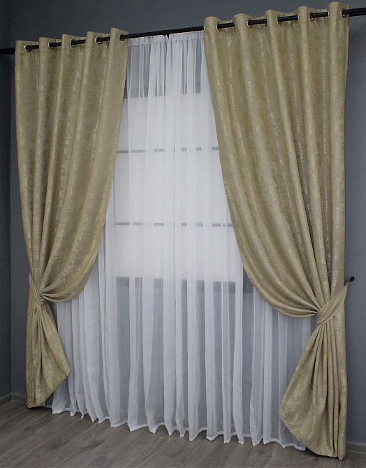 Комплект штор на люверсах VR-Textil Жаккард Sultan XO № 1284ш Золотистый 150х250 см 2 шт (37-0092) Киев - изображение 3