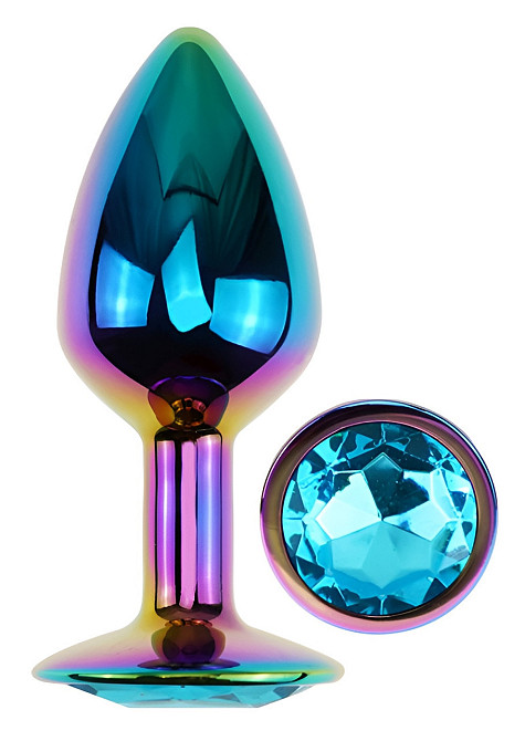 Анальна пробка з кристалом EGZO - Multicolor Round Plug Aqua size S Sex Aura Київ - фото 2