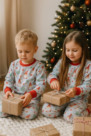 Хлопковая новогодняя детская пижама с гномами (свитшот + штаны) Каменец-Подольский
