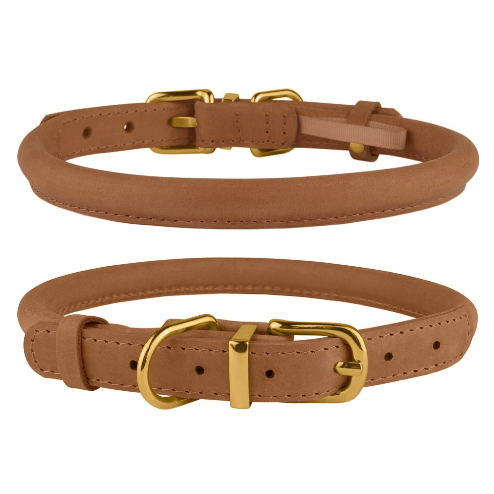 Нашийник шкіряний для собаки круглий BronzeDog Crazy Horse Світло-коричневий XL Одеса - фото 1