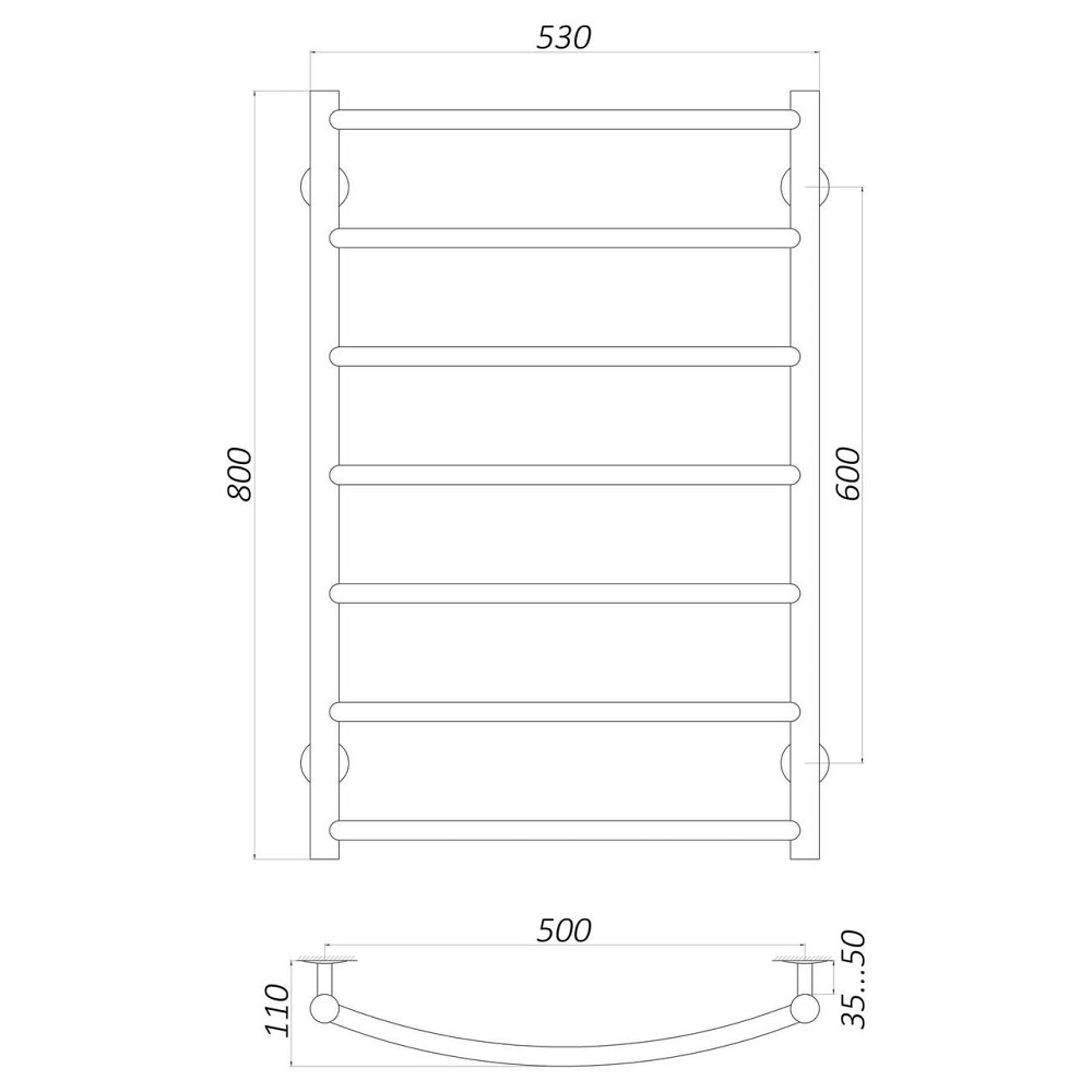 Полотенцесушитель UNIO LD W 800-500-7 Лесенка Дуга вода Киев - изображение 4