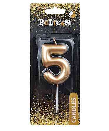 Свічка для торта 5 ЗОЛОТО 6см. 866015 ТМ PELICAN   Solmir Киев