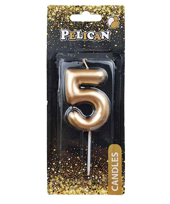 Свічка для торта 5 ЗОЛОТО 6см. 866015 ТМ PELICAN   Solmir Киев - изображение 1