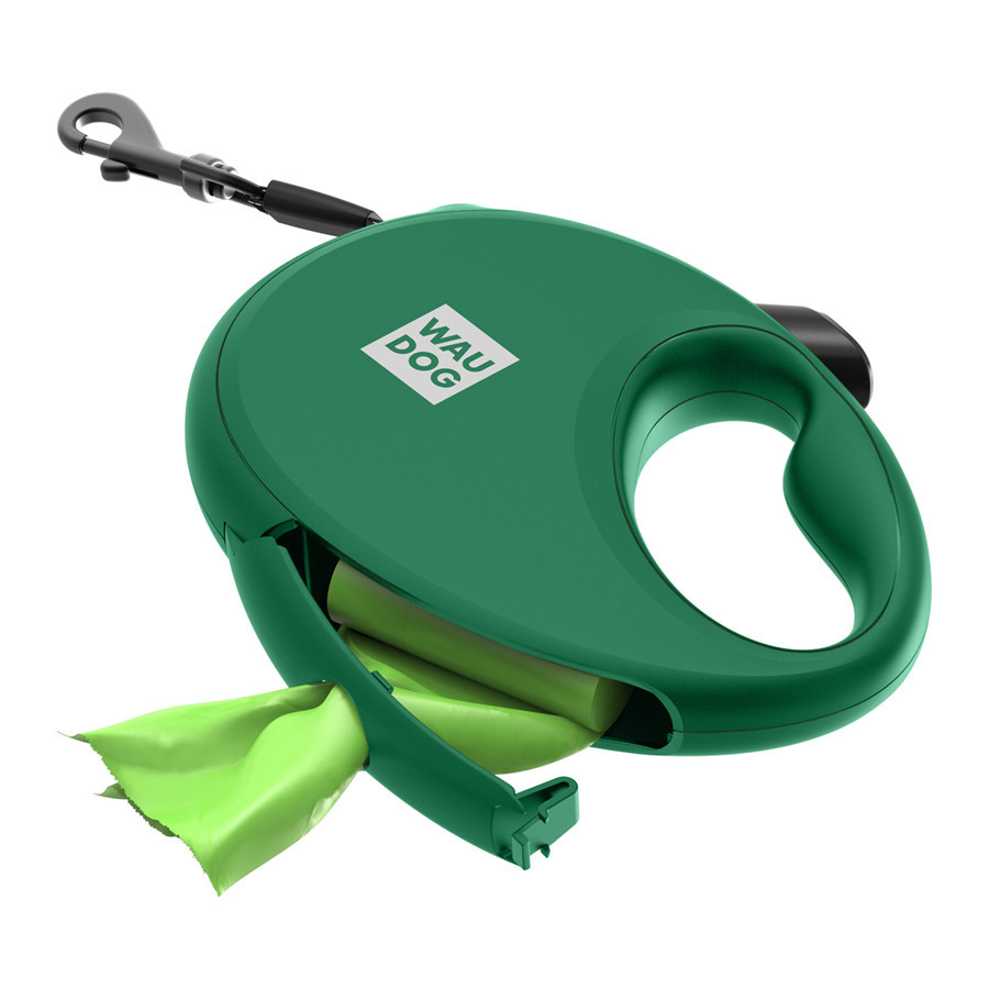 Поводок-рулетка для собак WAUDOG R-leash с контейнером для пакетов, светоотражающая лента, L, до 40 кг, 5 м, зеленый Киев - изображение 7
