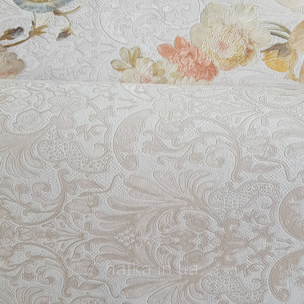 Шпалери метрові вінілові на флізелін Yuanlong Samsara метрові вензелі завитки структурні бежеві на білому Київ - фото 2