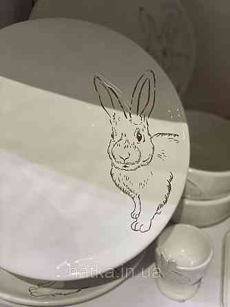 Тарілка 21,4х21,4х2,10 см "Bunny" кераміка біла із зайчиком пасхальна Київ