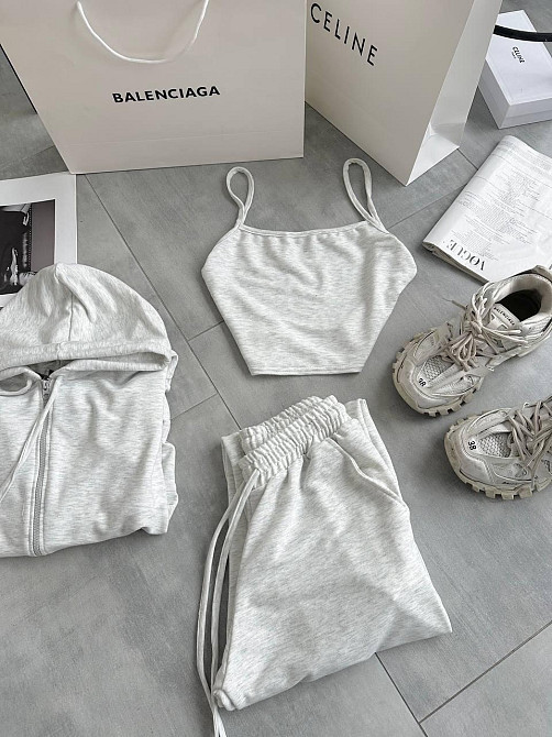 Женский повседневный костюм тройка: кофта топ и штаны двунить 46/48, Меланж Одесса - изображение 7