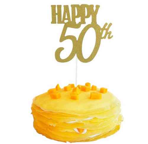 Топпер в торт цифра 50 с блестками 14 на 14 см золотистый Киев