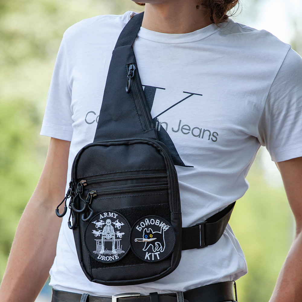 Сумка через плече військова маскування, Сумка через плече чоловіча плетена Тактична з шевроном GU-84 Львів - фото 2