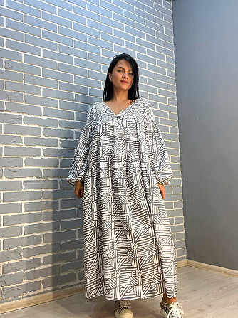 Сукня жіноча Indigo Blue 0156789 довга тонка з оборками орнамент one size сіра, сірий, one size Одеса - фото 1