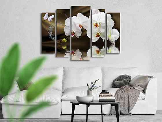 Модульна картина у вітальню / спальню Абстракція Квіти Орхідеї Art-389_5 ( 80х118см ) Київ
