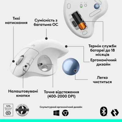 Мышка Logitech Ergo M575S Wireless Trackball Off-white (910-007030) Винница