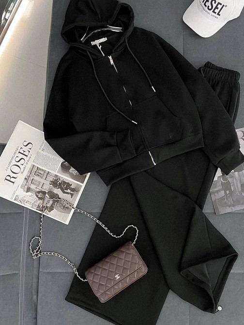 Женский стильный повседневный костюм двойка турецкая двухнить Черный, 46/48 Одесса - изображение 1