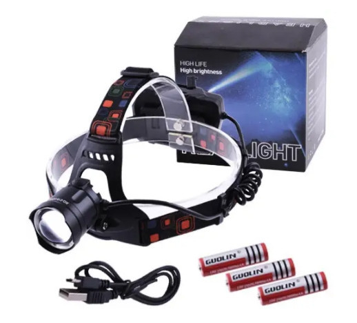 Налобний ліхтар Police BL-XQ-218-HP50 Power bank + microUSB + 3х18650 + 3 режим Вінниця - фото 6