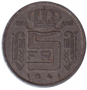 Монета 5 франків. 1941 рік, Бельгія. (Des Belges) Полтава - фото 1