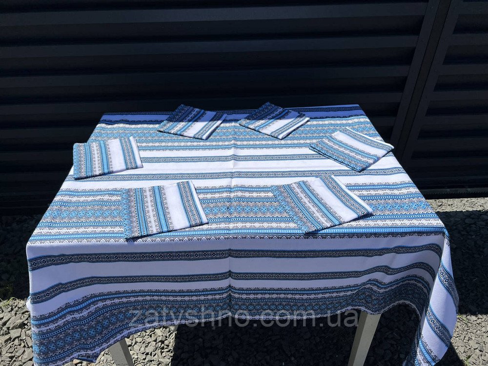 Вишита скатертина блакитна з серветками Київ - фото 2
