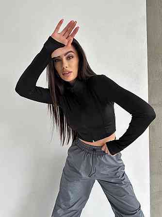 Женский укороченный лонгслив на молнии микродайвинг Черный, 46/48 Одесса