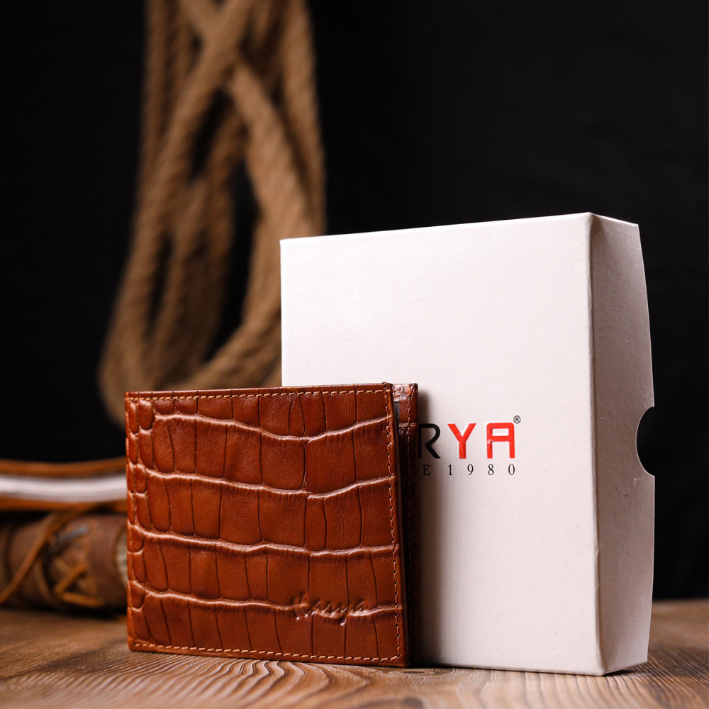 Небольшой мужской зажим из фактурной кожи под рептилию KARYA 21051 Коричневый Киев - изображение 10