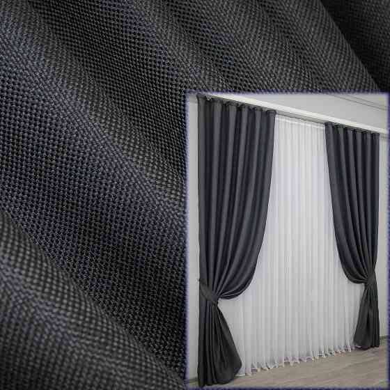 Комплект готових штор VR-Textil Льон-блекаут Льон Мішковина № 1161ш Графітовий 200х270см 2 шт (32-416) Київ