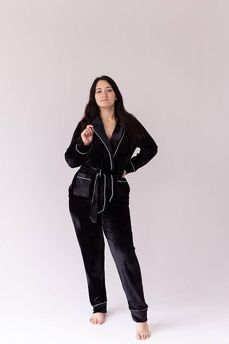 Домашний костюм на запах с поясом Черный б/к S Харьков - изображение 2