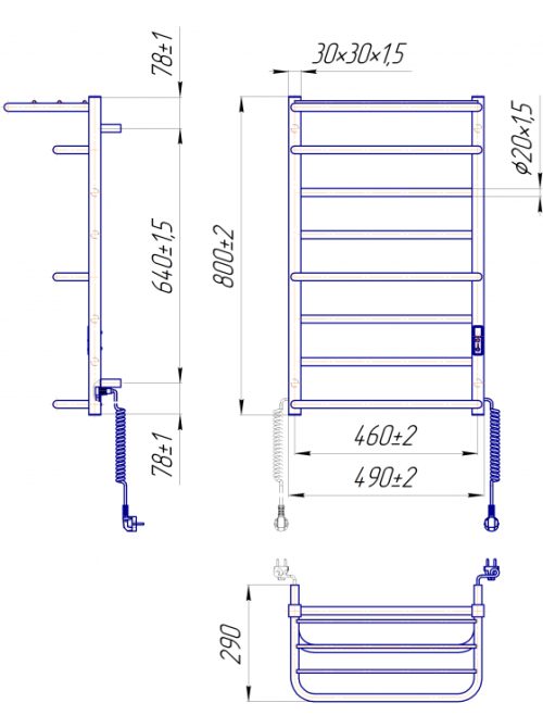 Электрический полотенцесушитель Mario Люксор-I 800x500/290 TR таймер-регулятор Киев - изображение 6
