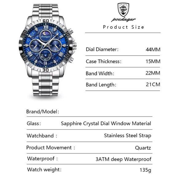 Чоловічий наручний годинник Poedagar MoonLight (Сріблястий) Вінниця - фото 10