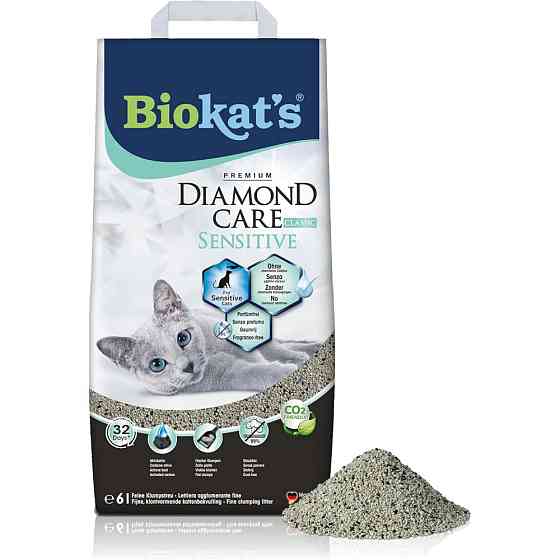 Наполнитель бентонитовый Biokats для кошачьего туалета Dimond Care Sensitive Classic 6л Киев