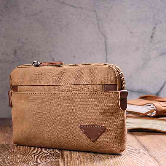 Практичная мужская барсетка из текстиля Коричневая (Vintage) Киев