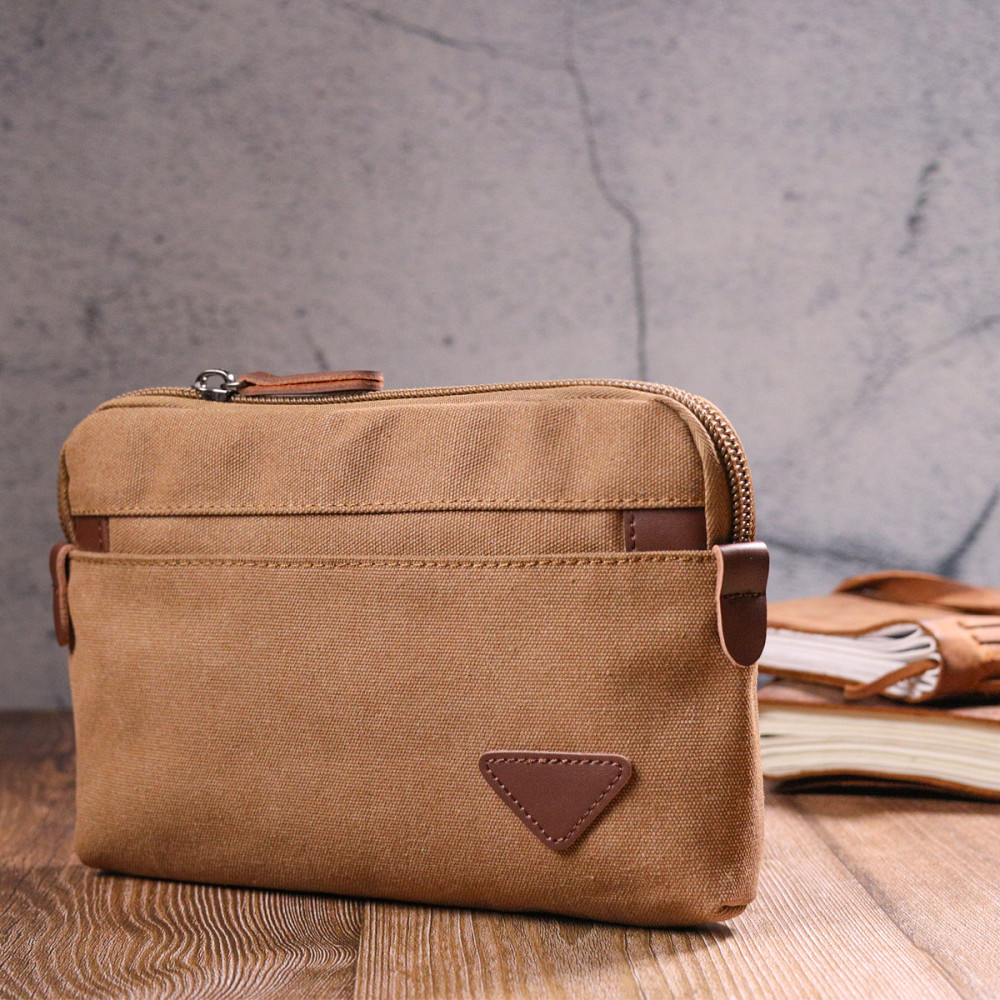 Практичная мужская барсетка из текстиля Коричневая (Vintage) Киев - изображение 3