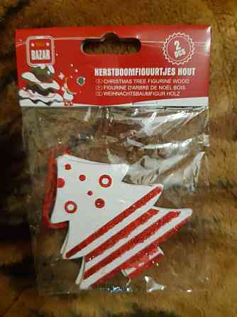 Новорічні дерев`яні іграшки на ялинку 2 штуки 75 на 80 мм червоно-білий Київ