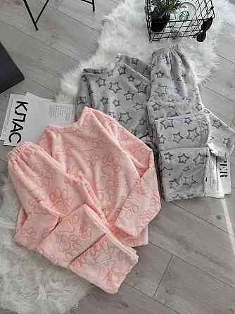 Женская теплая повседневная домашняя махровая пижама турецкая двусторонняя махра Персик, 46/48 Одесса