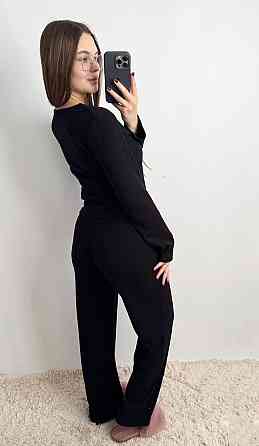 Женский трикотажный костюм на тёплую погоду Черный XS-S Харьков