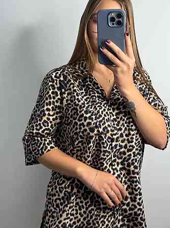 Женский летний костюм из штапель-шёлка в ярком принте Леопард XS-S Харьков