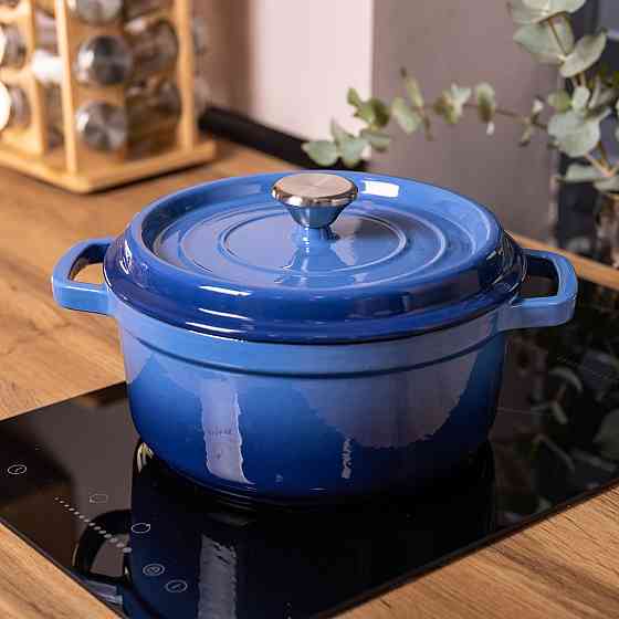 Каструля чавунна емальована 3 л з кришкою Ø24 см Синя HP-1-3BL Київ