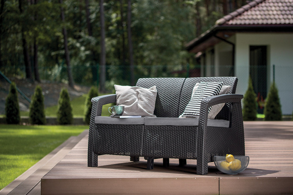 Диван пластиковий садовий Keter Corfu II Love seat, графіт Київ - фото 5