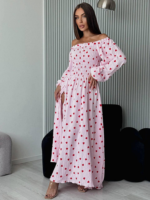 Жіноче романтичне легке максіплаття із серцем муслін 100% бавовна Рожевий, 46/48 Одеса - фото 1