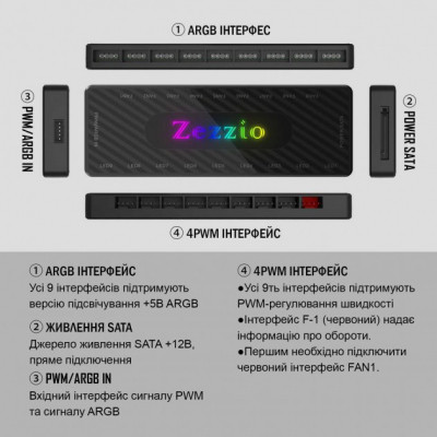 Модуль управління підсвічуванням Zezzio 1 to 9 ARGB PWM HUB Вінниця - фото 8