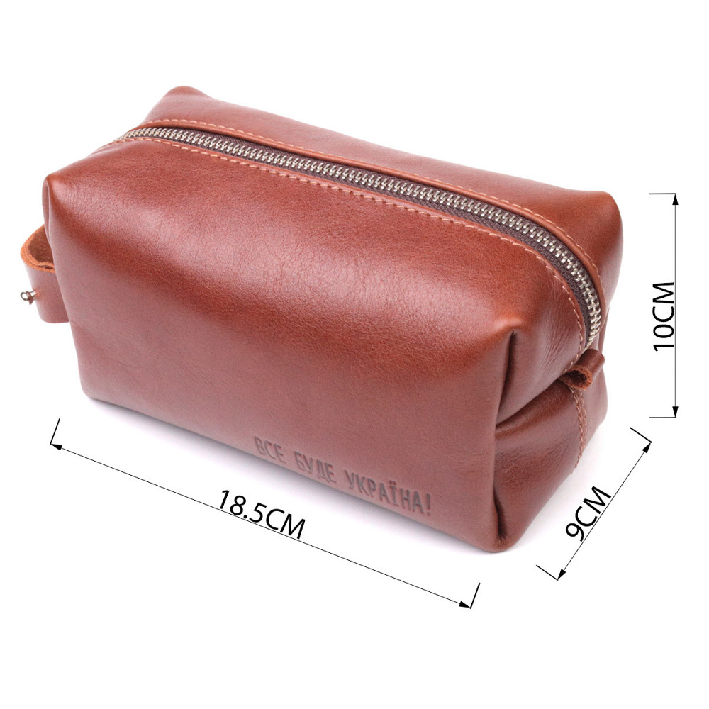 Чоловічий несесер середнього розміру з гладкої шкіри на блискавці Україна GRANDE PELLE 16766 Світло-коричневий Київ - фото 3