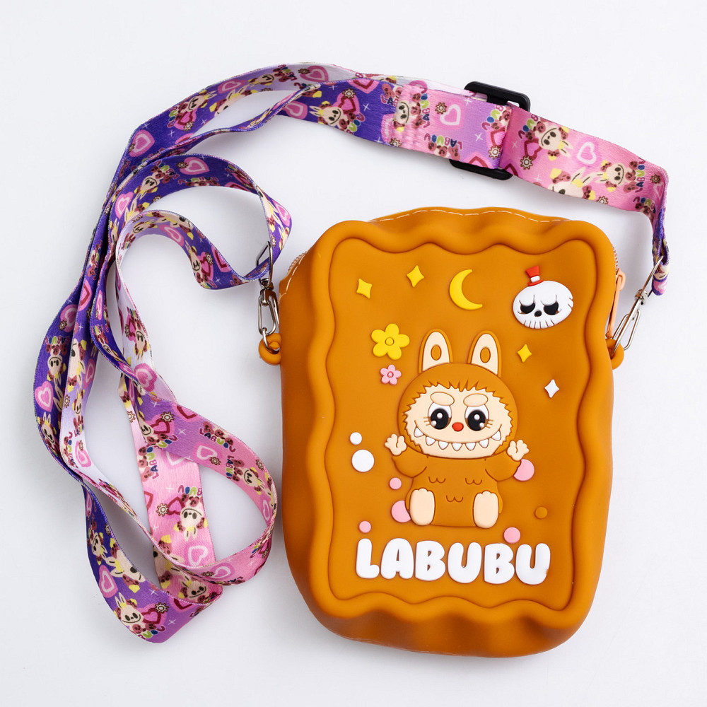 Дитяча силіконова сумка Лабубу 12.5×9×3.5 (см) через плече Коричневий HP-55-7BR Київ - фото 1