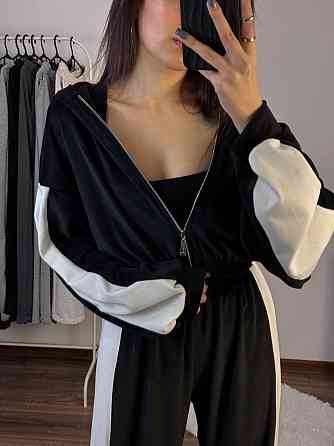 Жіночий прогулянковий костюм-двійка: кофта та штани велюр Чорний, 42/44 Одеса