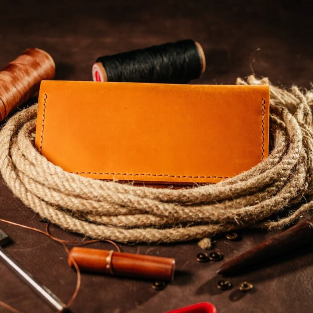 Клатч чоловічий шкіряний Лонгер Рудий стильний на кнопках 20х10 см з відділеннями для купюр, карт та монетMasterSem Київ - фото 8