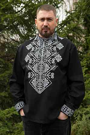 Вишиванка лляна чоловіча, довгий рукав, чорна, (льон) топ   60 Київ