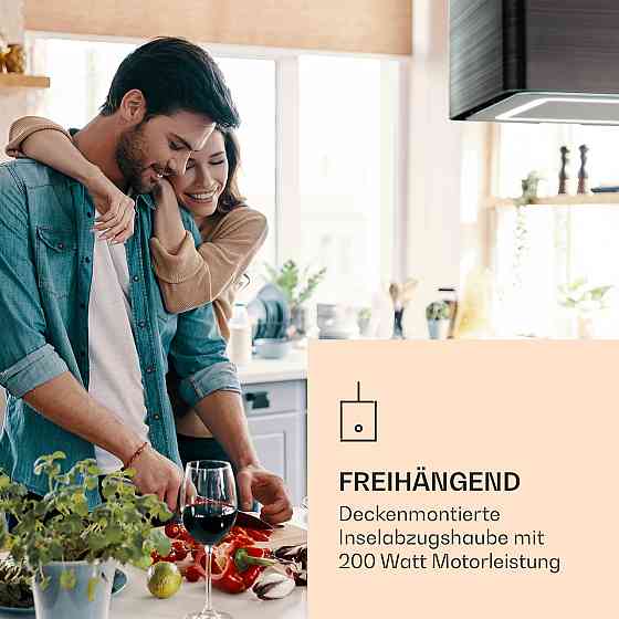 Futurelight Умная островная вытяжка с циркуляцией воздуха 420 м³/ч LED из нержавеющей стали черного цвета Ровно