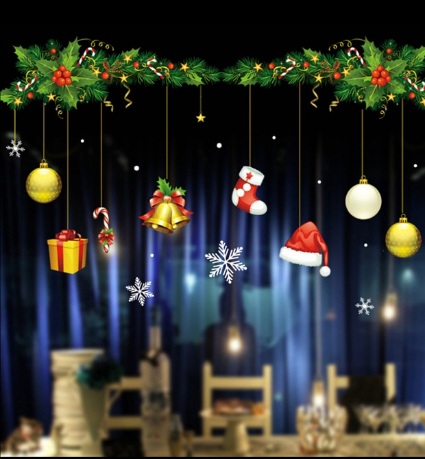 Різдвяні наклейки на вікна - картина на 2-х листах розмірами 35*50см, силікон Київ - фото 1