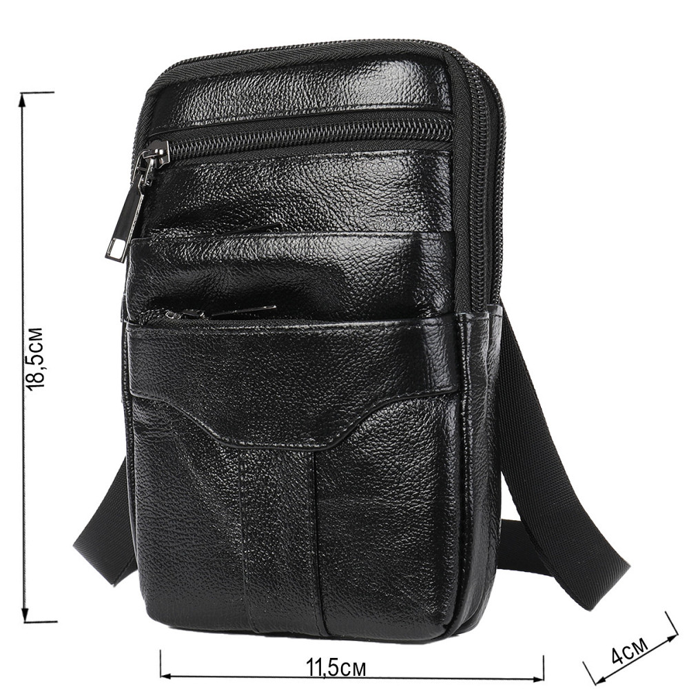 Невелика шкіряна поясна сумка Чорний (Vintage) Київ - фото 7